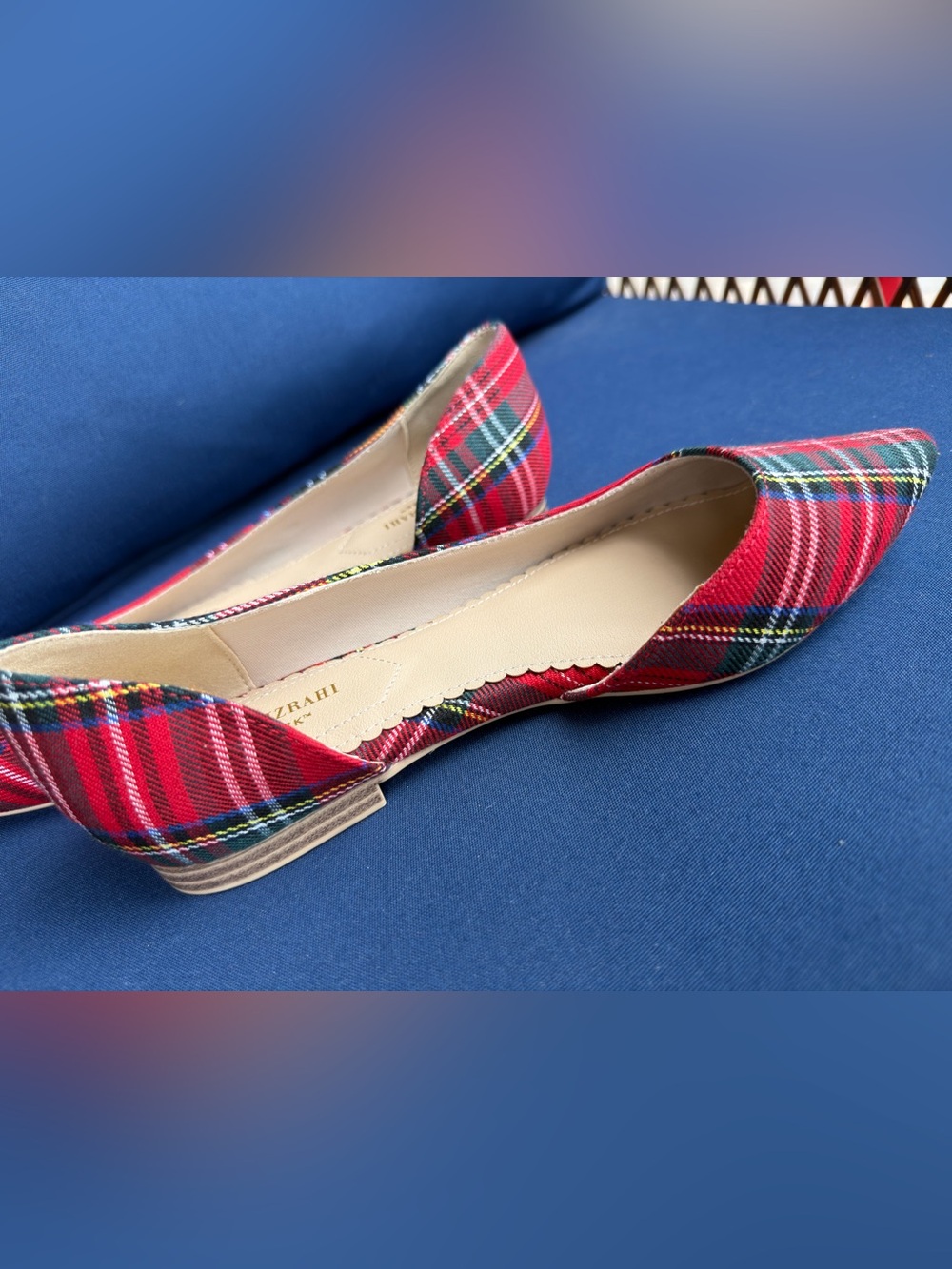 Isaac Mizrahi Amaya Women's Red Tartan Plaid D'Orsay Flats 7.5 Pointed Toe Party - Picture 11 of 16